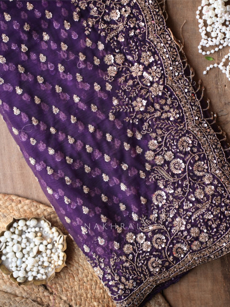 Starlight Purple Net Saree with Cut Dana Bead and Sequin Work
