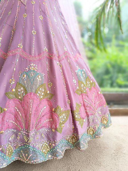 Solaris Petal Purple Satin Silk & Soft Net Lehenga