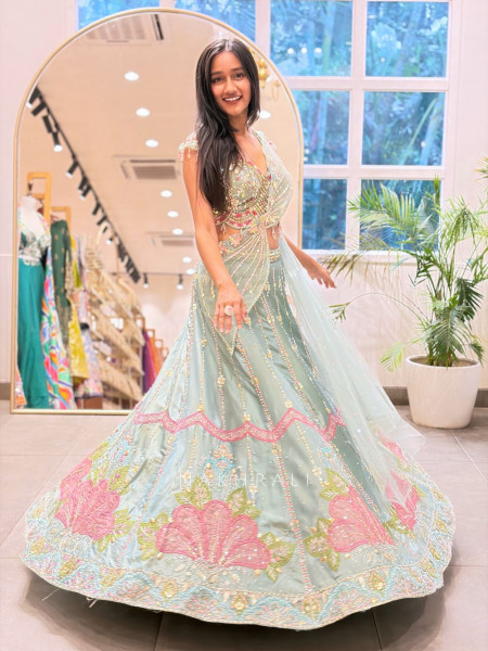 Solaris Petal Blue Satin Silk & Soft Net Lehenga
