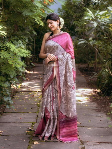 Pranay Pink Silk Saree with Abstract Motifs