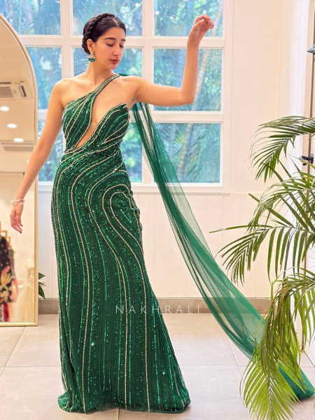 Green Gown with Cut Dana and Beadwork