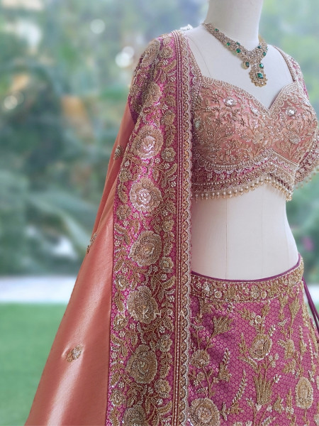 Mist Wine Gajji Silk Lehenga Set