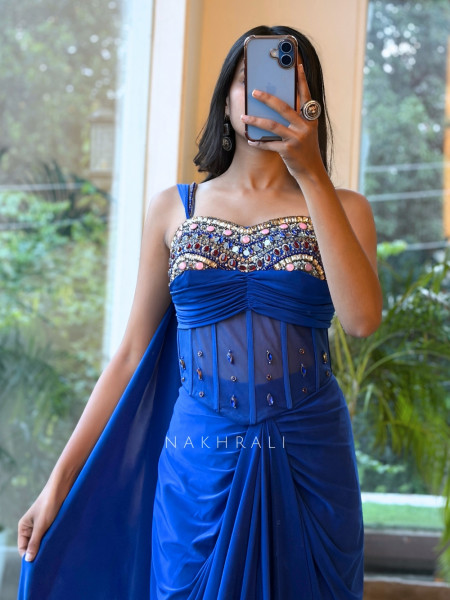 Elektra Blue Draped Illusion Crop Top skirt