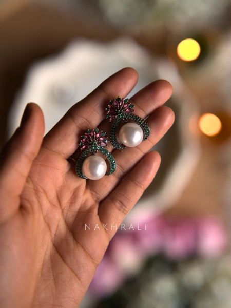 Zerina Green Pearl Stone Earrings