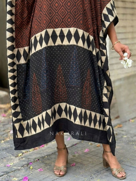 Wander Folk Black Printed Kaftan Dress