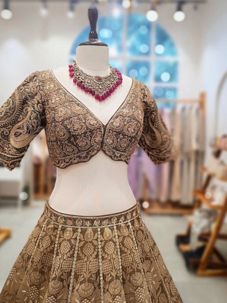 Sunheri Saaz Sage Bridal Lehenga with Beads and Sequin Embroidery