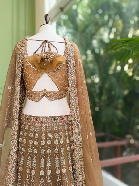 Rajvan Brown Net Lehenga Set with Cut Dana Sequin Work
