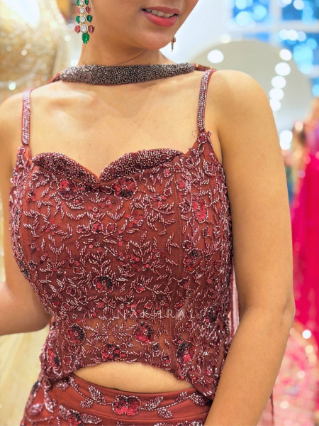 Elara Wine Sequin Indo-Western Lehenga Set