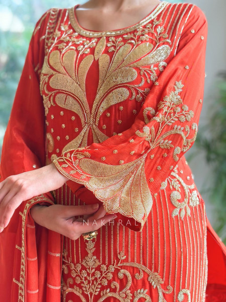 Begum’s Grace Orange Georgette Sharara Suit Set