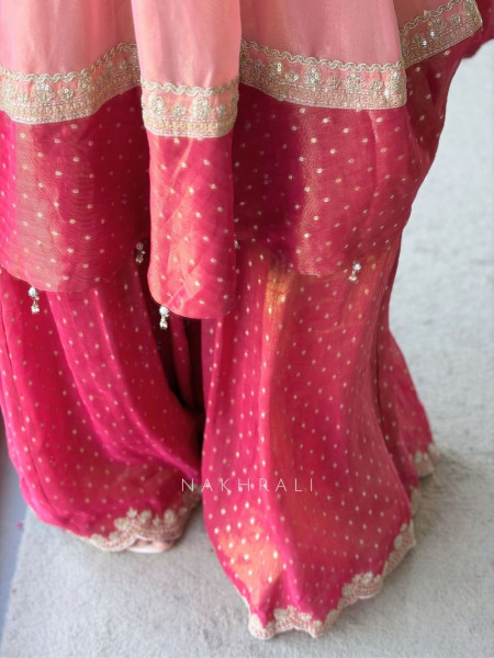 Gulbadan Gota Pink Anarkali Plazo Suit Set
