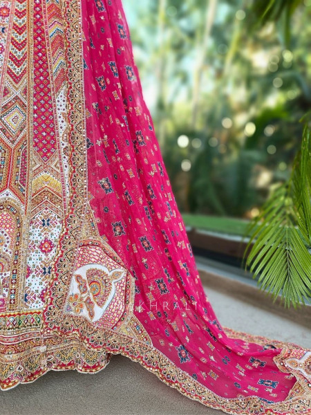 Malika Pink & White Modal Silk & Gaji Silk Lehenga