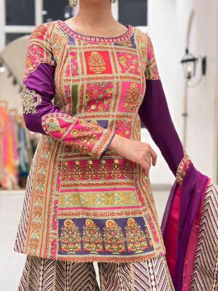 Purple Plumage Silk Sharara Suit Set