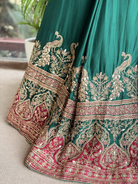 Nirel Green Corset Lehenga with Embroidery and Sequin Work