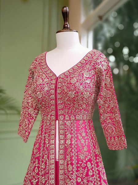 Noorvi Magenta Lehenga with Zari & Mirror Work