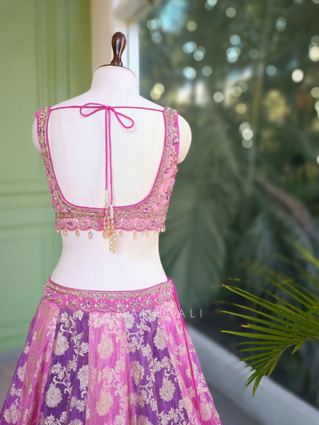 Rani Gulmohar Multicolor Brocade Lehenga with Zari Sequin Work