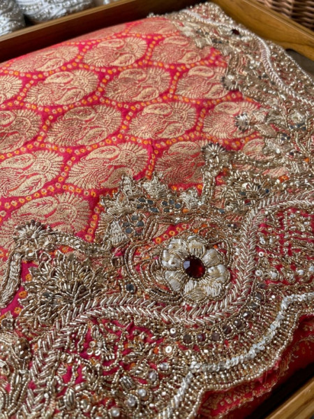 Bipolar Red Banarasi Silk Brocade Saree