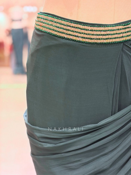 Zerina Emerald Drape Saree with Sequin Bead Blouse