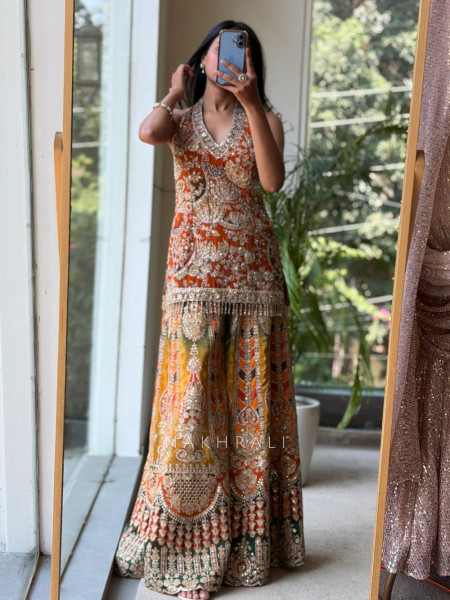 Nargis Sunset Orange Sharara Set