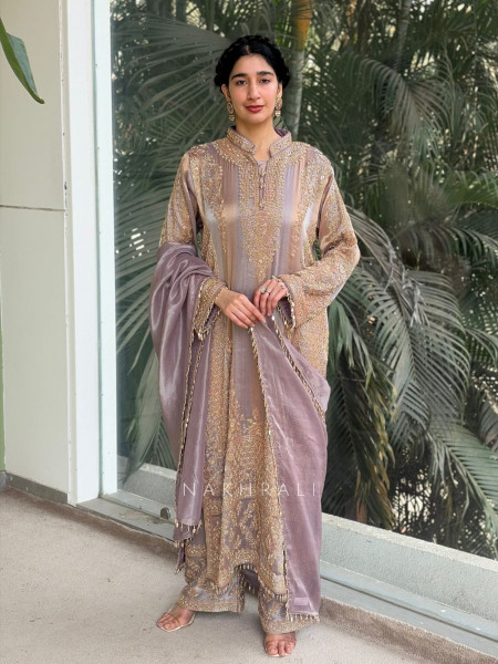 Zariya Lavender Suit Set with Cut Dana and Zari Work