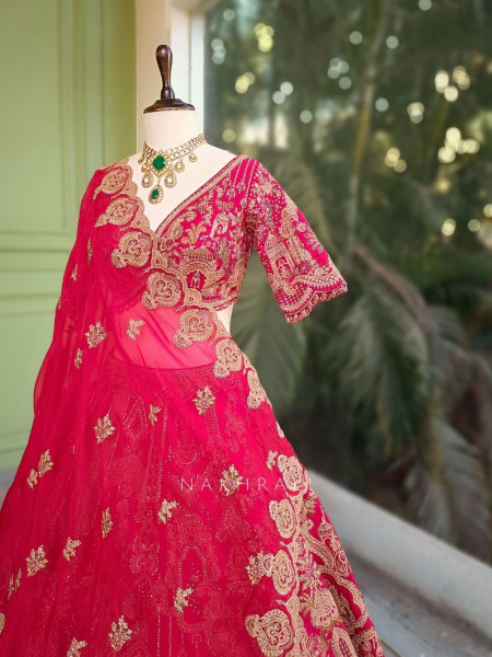 Rivana Red Bridal Lehenga with Intricate All-Over Embroidery