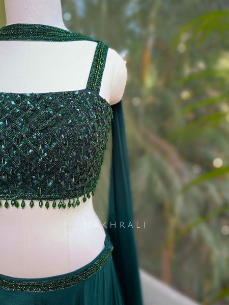 Kaira Green Indo-Western Lehenga Set with Cut Dana & Sequin Work