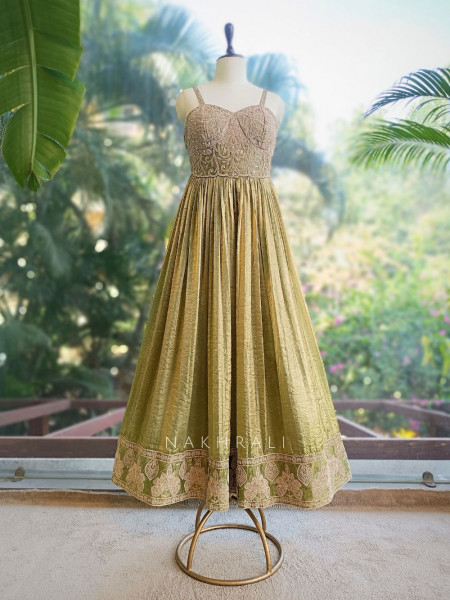 Kashika Green Anarkali Dress with Embroidered Corset Bodice