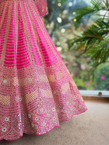 Ravya Pink Mirror and Beads Work Lehenga Set