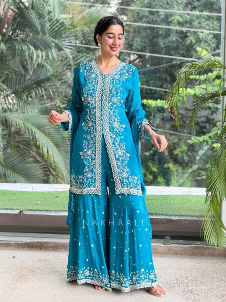 Glacier Bloom Rama Plazzo Suit Set