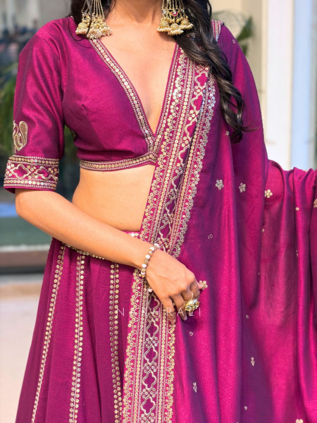 Medallion Magenta Art Silk Lehenga Set