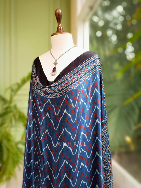 Elowen Blue Modal Silk Dupatta with Ajrakh Print