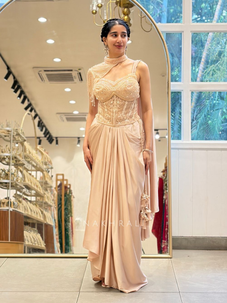 Image of Peach Light Ready-to-Drape Saree