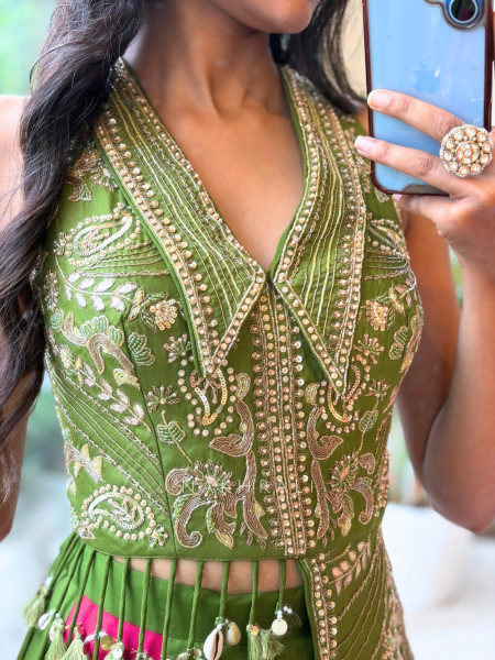 Urban Green Banarasi Silk Brocade Indo-Western Palazzo