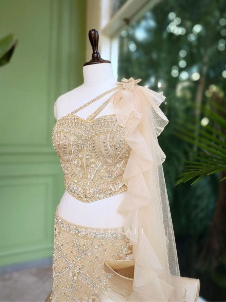 Elira Cream Indo-Western Lehenga Set with Detailed Embroidery