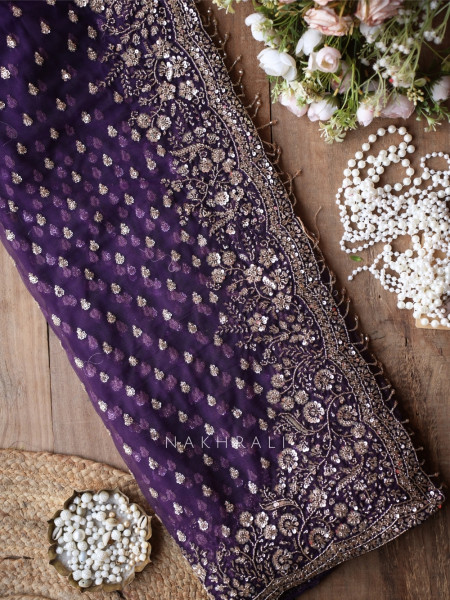 Starlight Purple Net Saree with Cut Dana Bead and Sequin Work