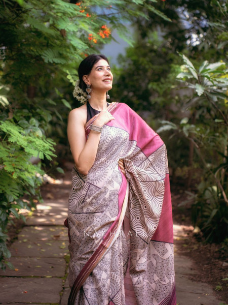 Pranay Pink Silk Saree with Abstract Motifs