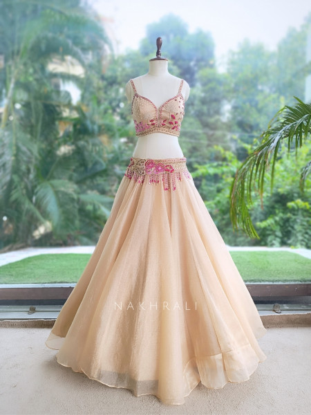 lily Golden Tissue Organza Lehenga Set With Jacket
