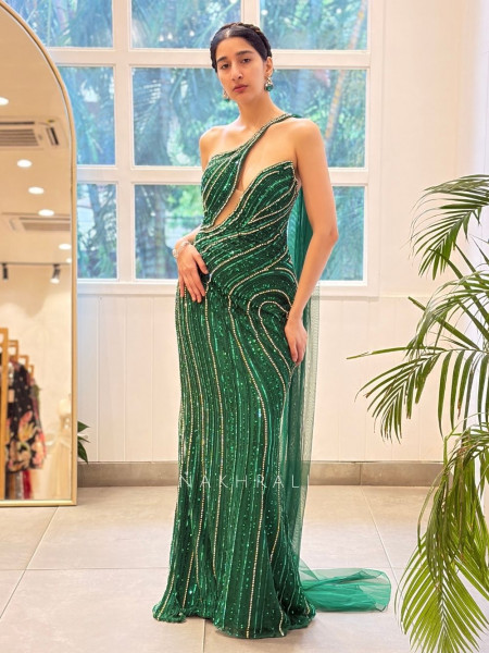 Green Gown with Cut Dana and Beadwork