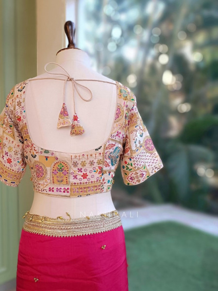 Rati Magenta Saree with Gota Patti Border & Multicolor Embroidered Readymade Blouse
