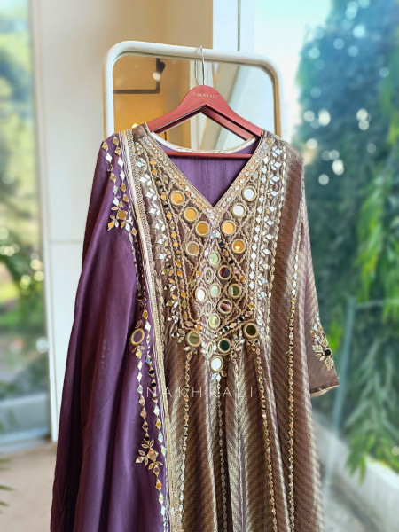 Charika Purple Anarkali with Mirror and Zari Work