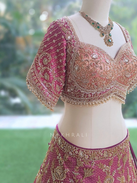 Mist Wine Gajji Silk Lehenga Set