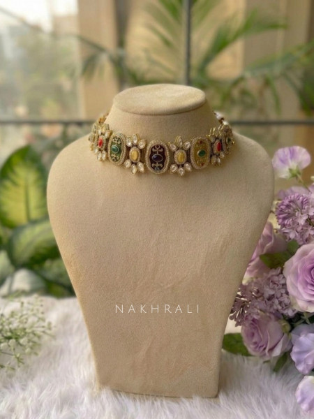Rangmala Multicolor Necklace Set With Enamel & Stone Detail