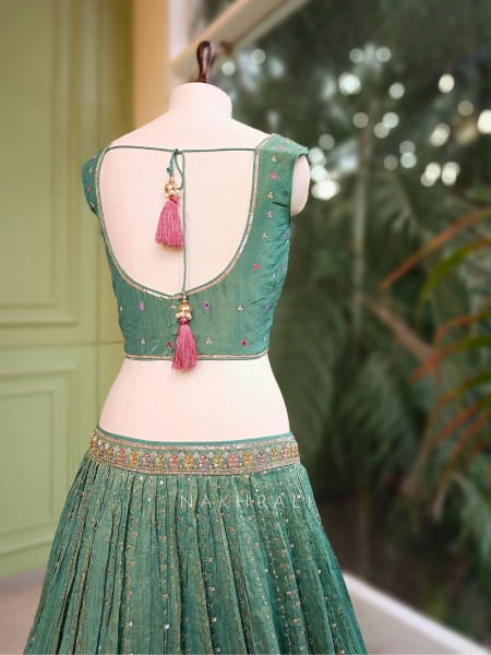 Emerald Glow Green Lehenga with Zardozi Embroidery