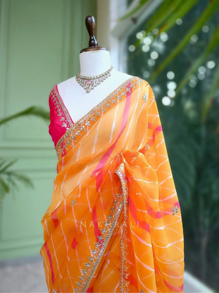 Noor Mustard Leheriya Saree with Gota Patti Work