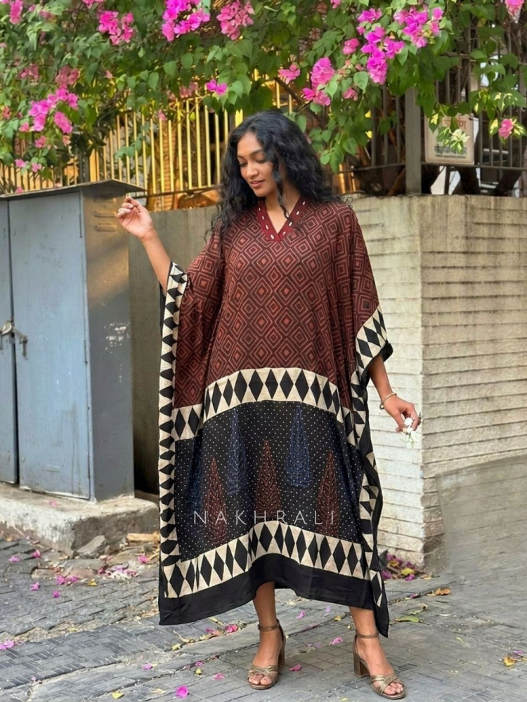 Image of Wander Folk Black Printed Kaftan Dress