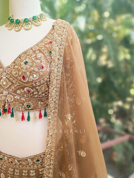 Rajvan Brown Net Lehenga Set with Cut Dana Sequin Work
