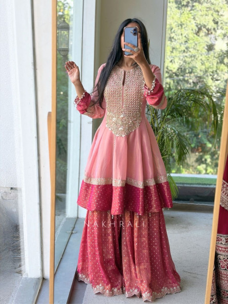 Gulbadan Gota Pink Anarkali Plazo Suit Set