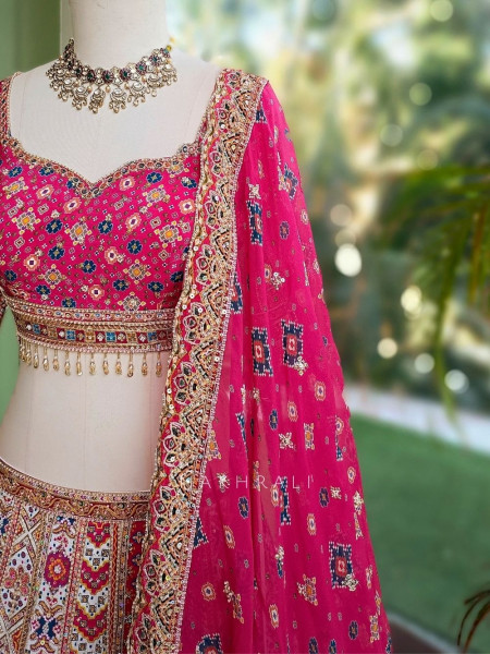 Malika Pink & White Modal Silk & Gaji Silk Lehenga