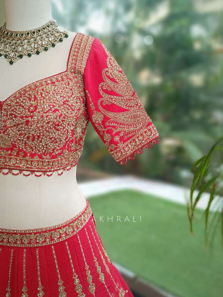 Anvesha Red Bridal Lehenga with Sequin & Zari Detailing