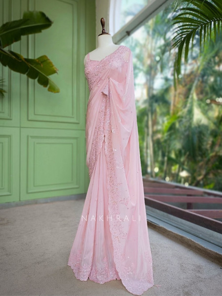 Mira Blossom Pink Saree With Sequin Embroidery