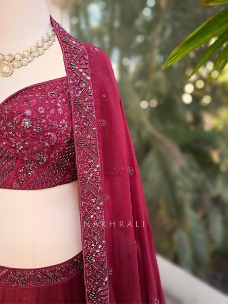 Siyana Maroon Heirloom Narrative Lehenga